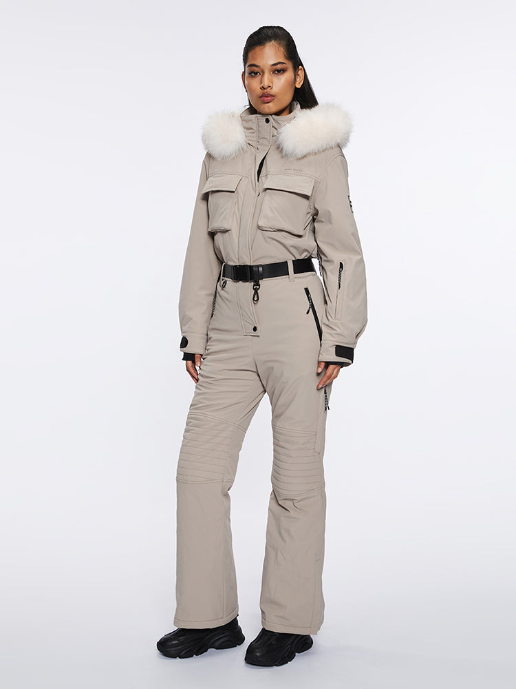 Miss Sixty DETACHABLE FUR JUMPSUIT KHAKI