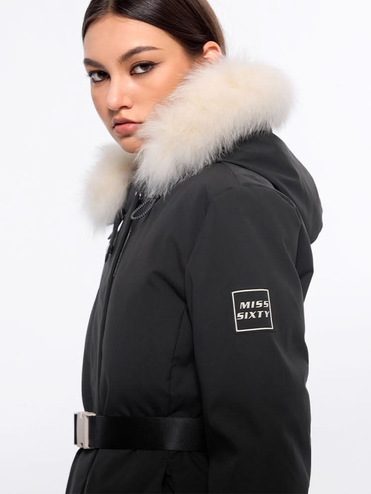 Miss Sixty DETACHABLE FUR PUFFER JACKET BLACK