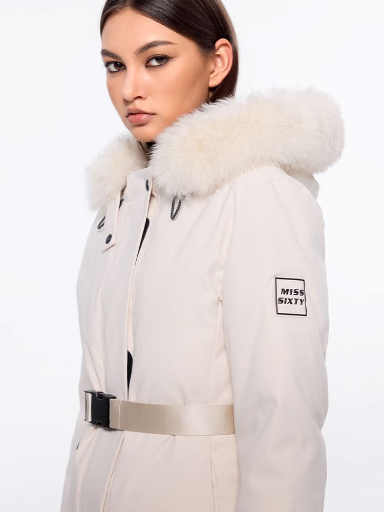 Miss Sixty DETACHABLE FUR PUFFER JACKET OFF WHITE