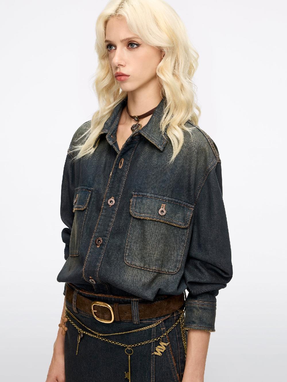 Miss Sixty DISTRESSED DENIM DRESS RETRO BLUE