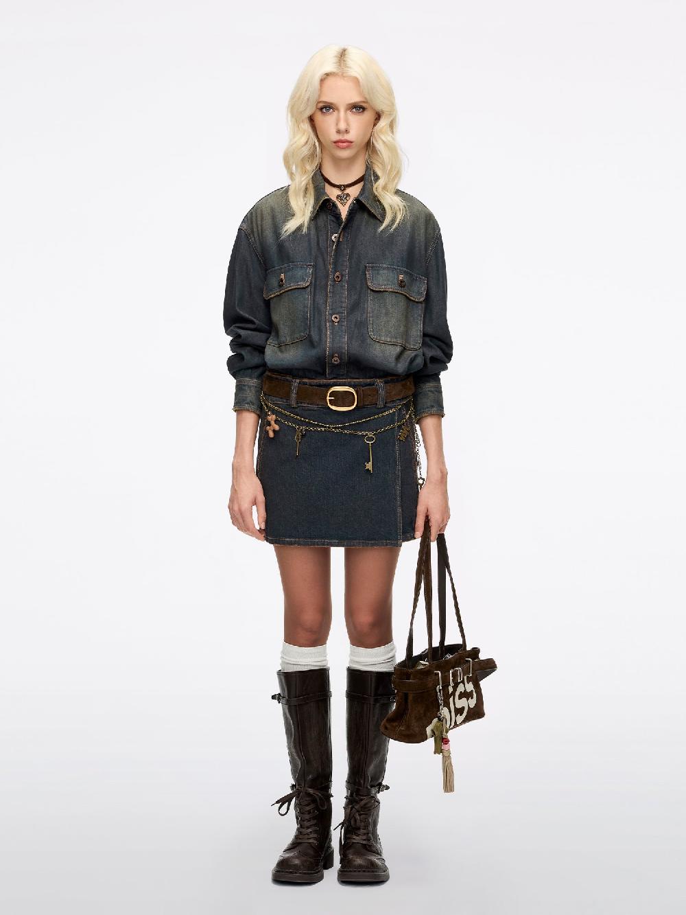 Miss Sixty DISTRESSED DENIM DRESS RETRO BLUE