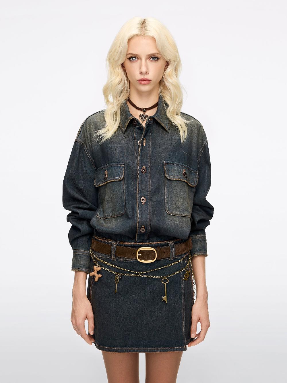 miss sixty DISTRESSED DENIM DRESS RETRO BLUE