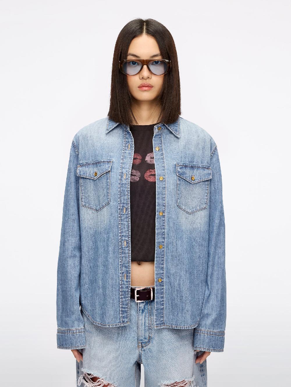 miss sixty DISTRESSED DENIM SHIRT LIGHT BLUE