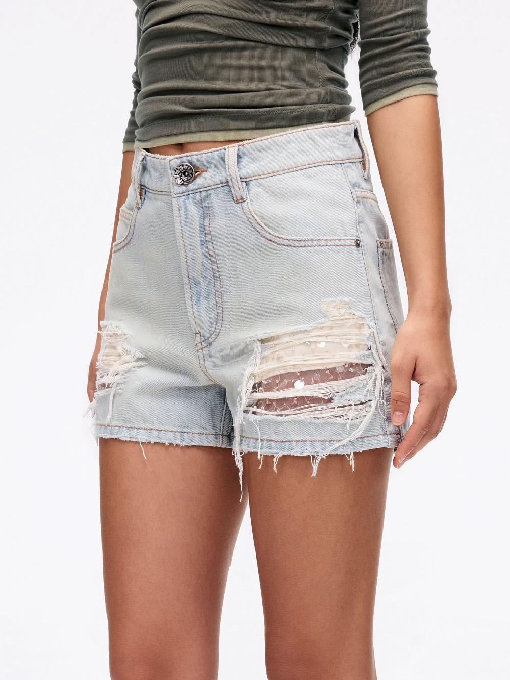 Miss Sixty DISTRESSED DENIM SHORTS LIGHT BLUE
