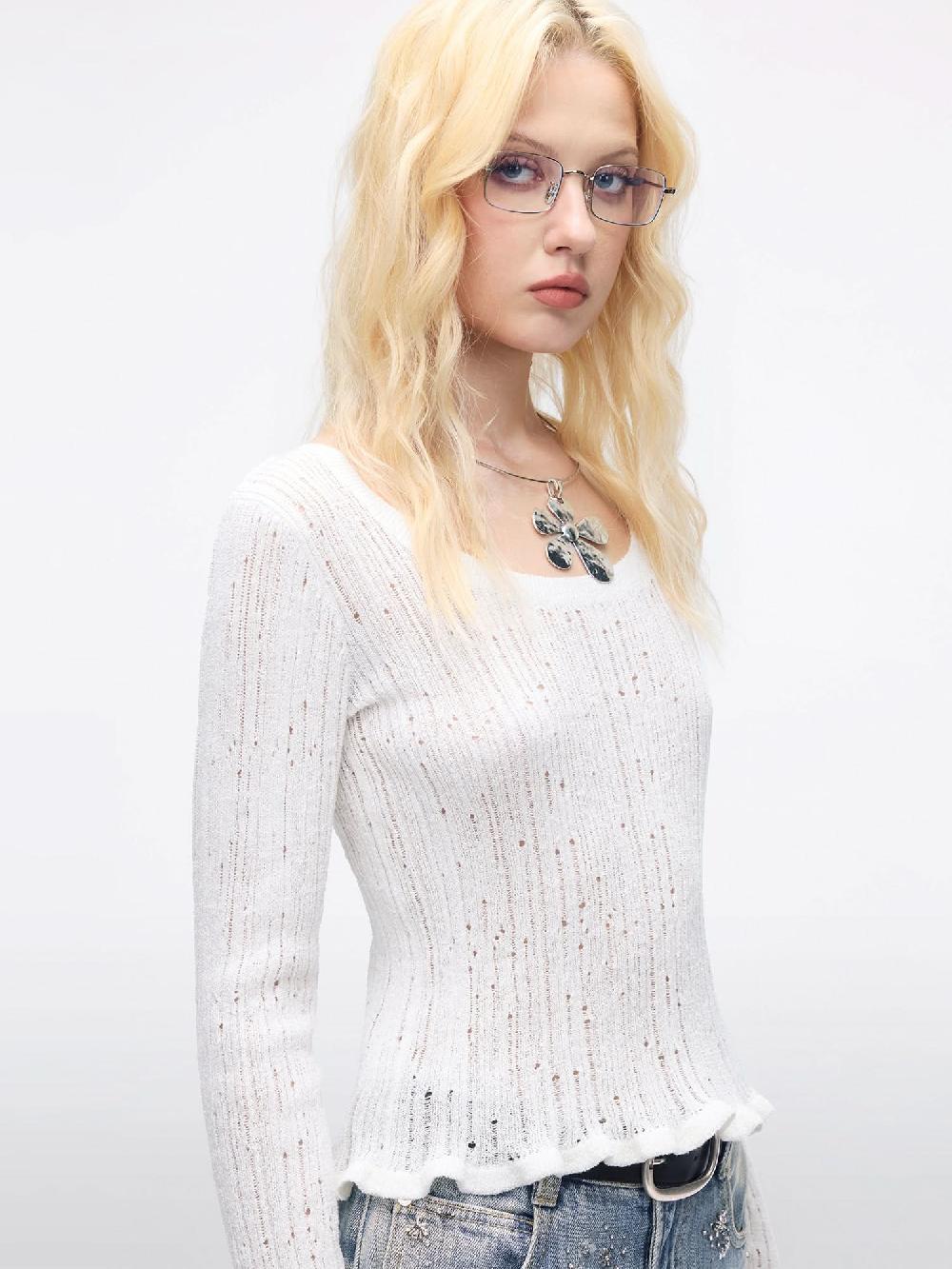 Miss Sixty DISTRESSED KNIT SWEATER WHITE