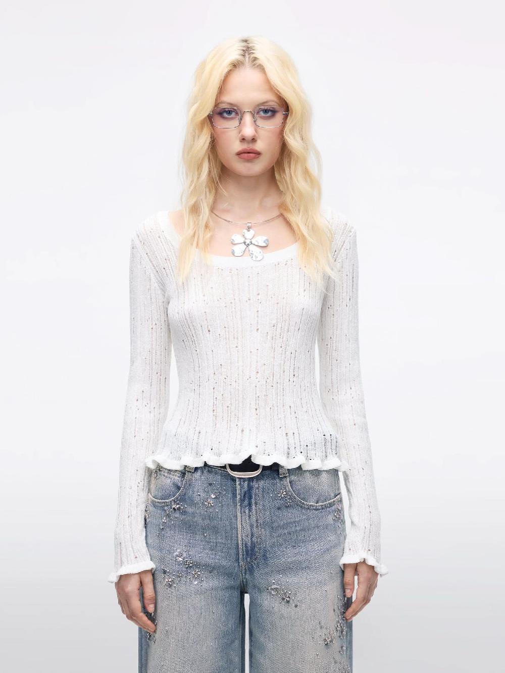 miss sixty DISTRESSED KNIT SWEATER WHITE