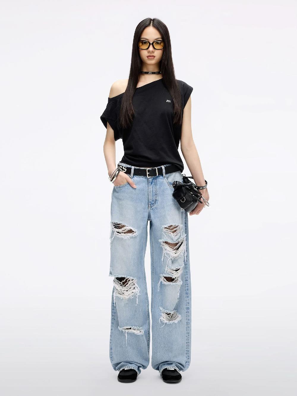 Miss Sixty DISTRESSED STRAIGHT JEANS LIGHT BLUE