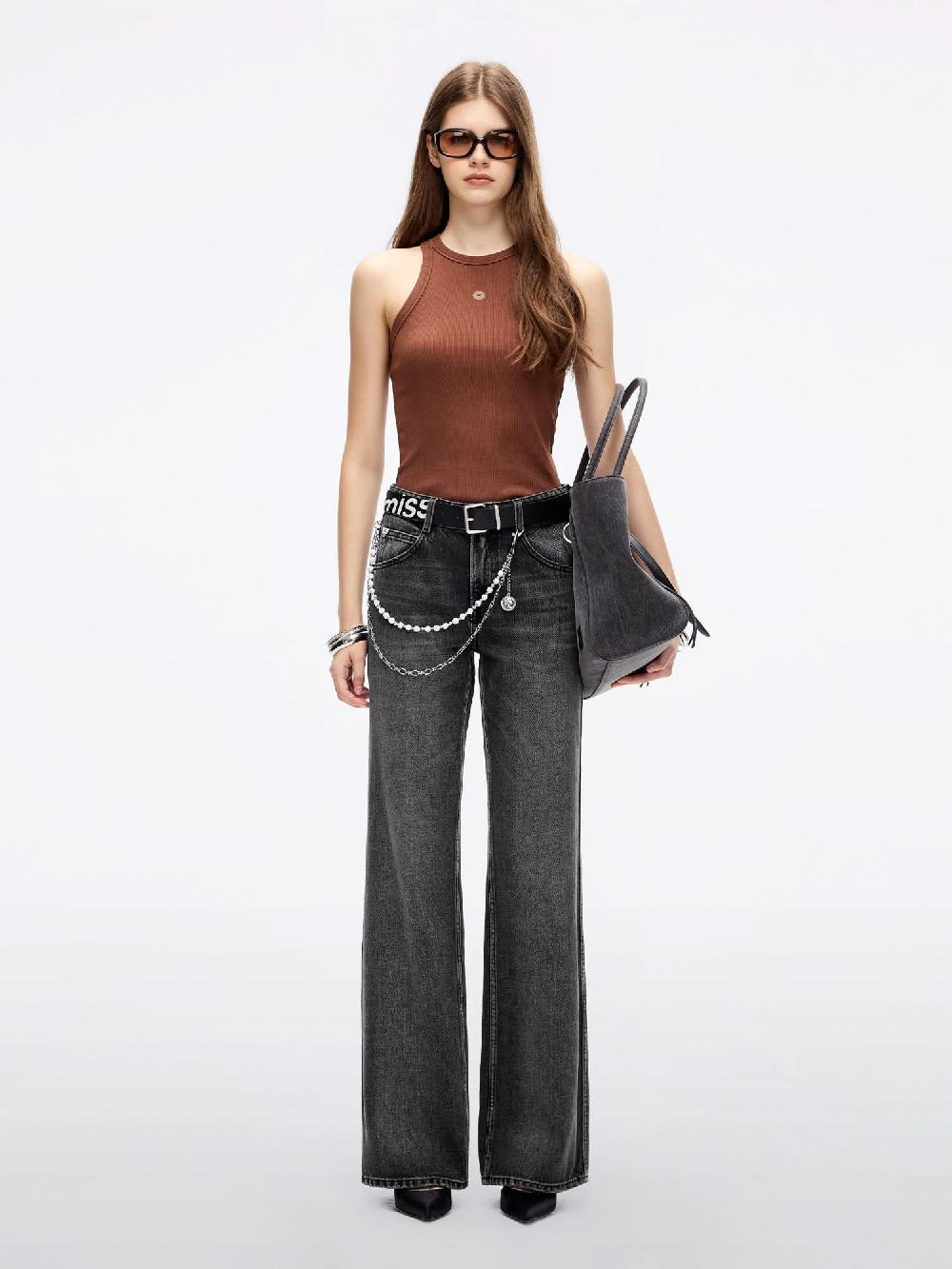 Miss Sixty DISTRESSED STRAIGHT-LEG JEANS BLACK FOG