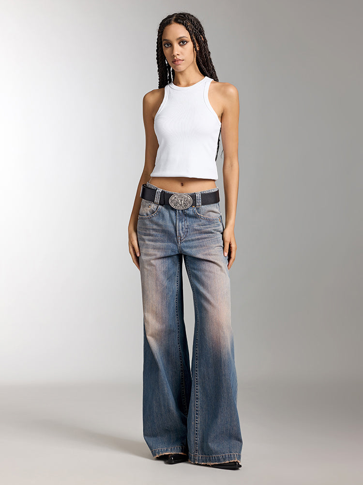 Miss Sixty DISTRESSED WIDE LEG JEANS MIDDLE BLUE