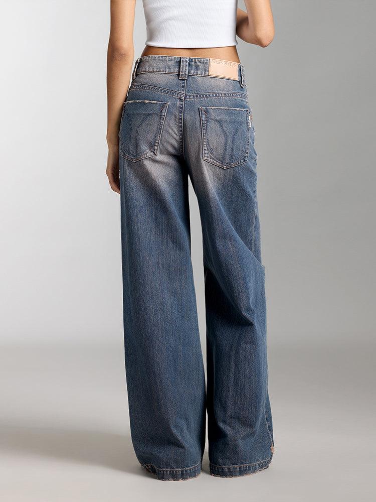 Miss Sixty DISTRESSED WIDE LEG JEANS MIDDLE BLUE
