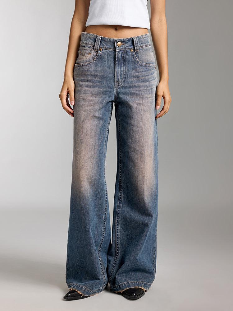 miss sixty DISTRESSED WIDE LEG JEANS MIDDLE BLUE