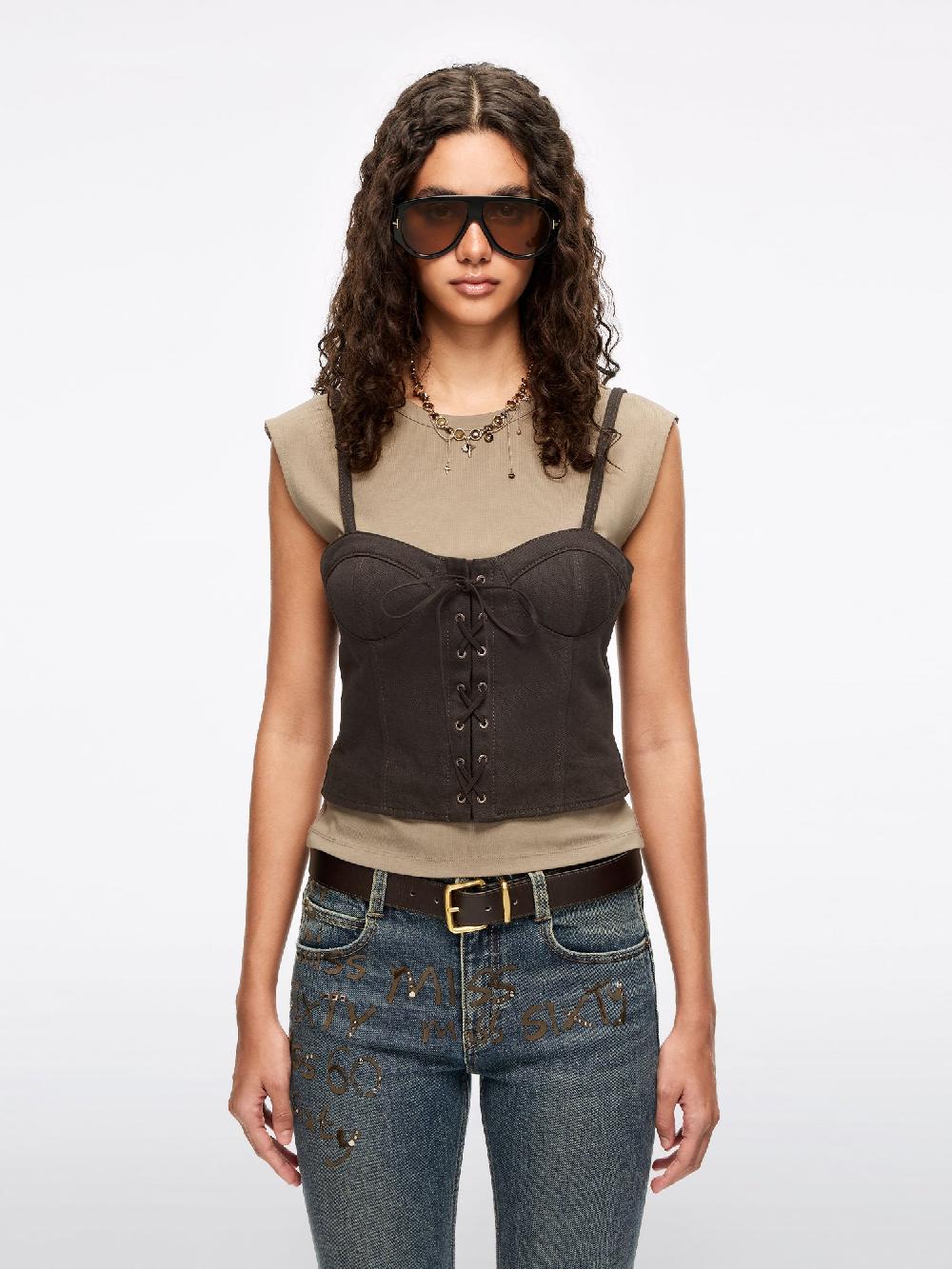 miss sixty DOUBLE-LAYER TANK SET BROWN