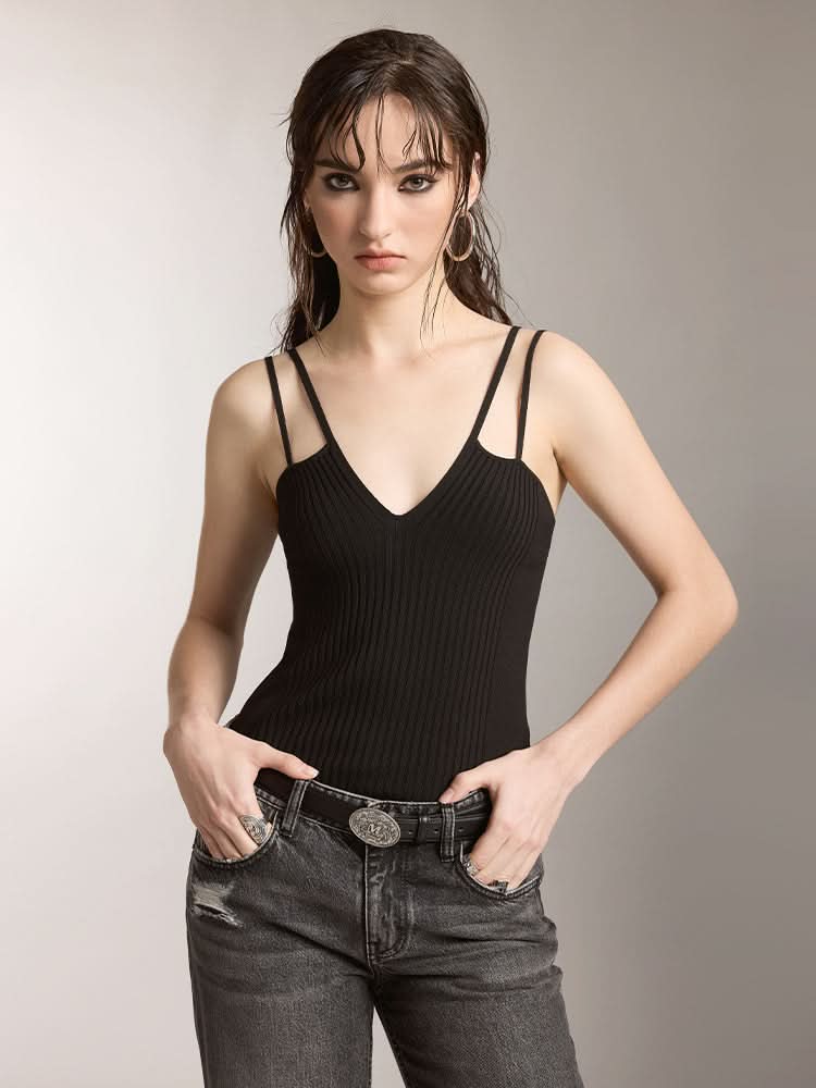 miss sixty DOUBLE STRAP TANK TOP BLACK