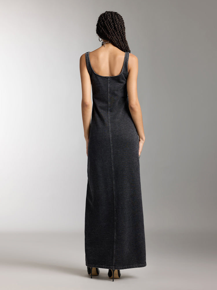 Miss Sixty ELEGANT SLIT DENIM DRESS BLACK FOG