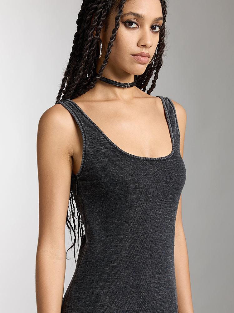 Miss Sixty ELEGANT SLIT DENIM DRESS BLACK FOG