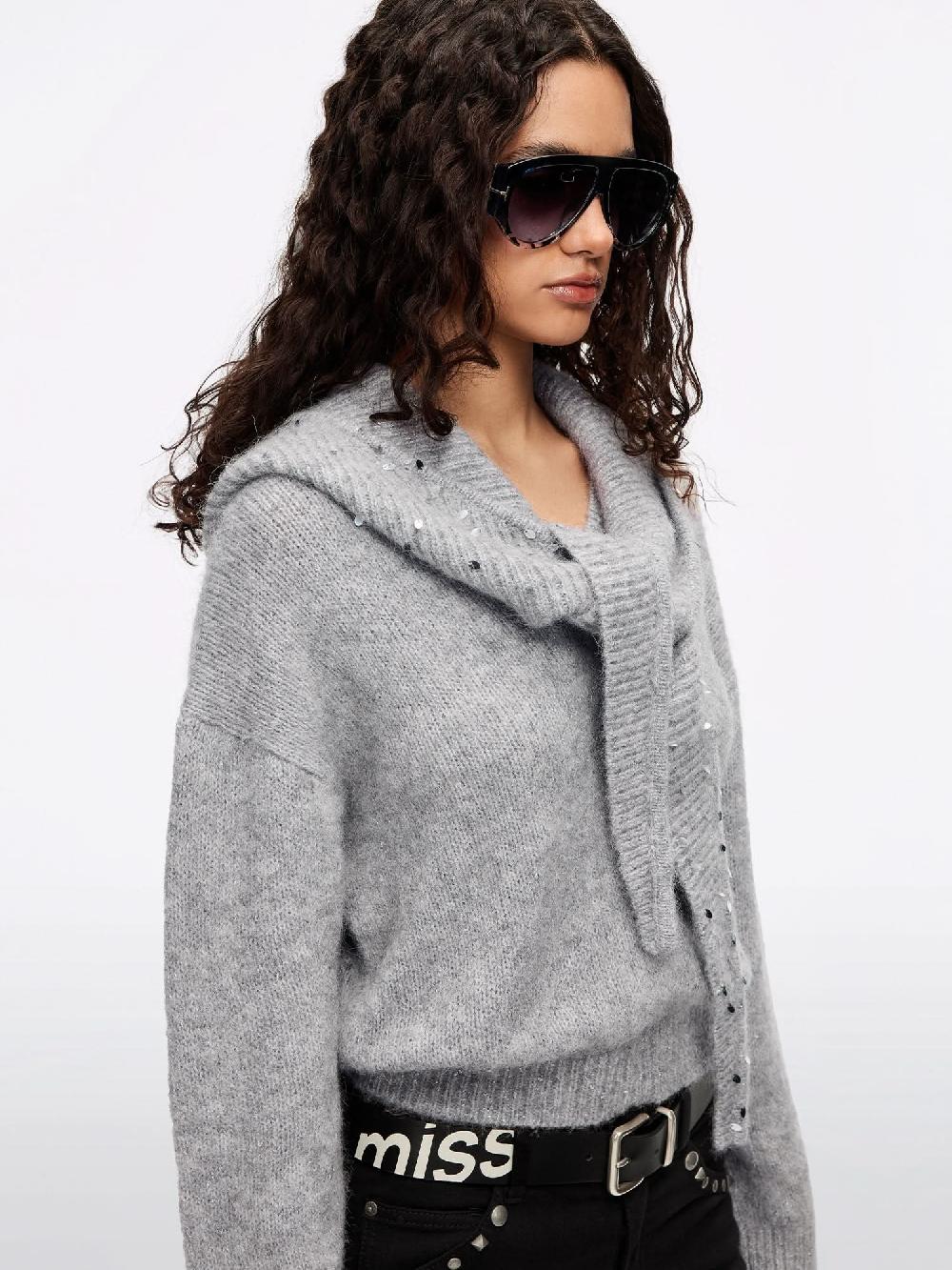 Miss Sixty EMBELLISHED KNIT TOP HEATHER GREY