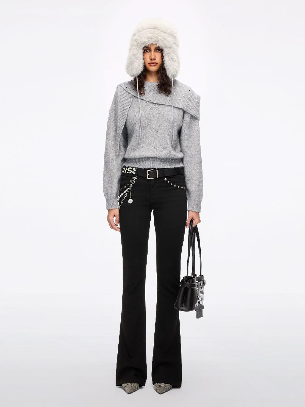 Miss Sixty EMBELLISHED KNIT TOP HEATHER GREY