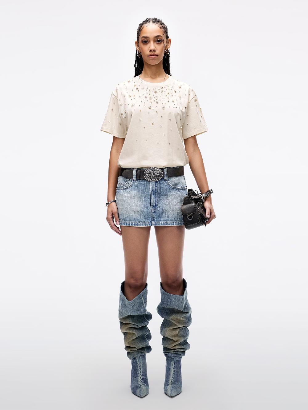 Miss Sixty EMBELLISHED PEARL-STUDDED T-SHIRT WHITE