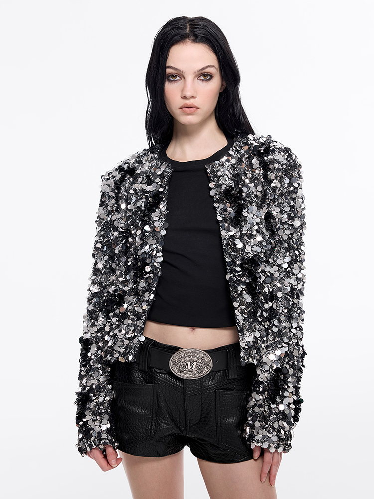 miss sixty EMBELLISHED QUILTED JACKET SILVER