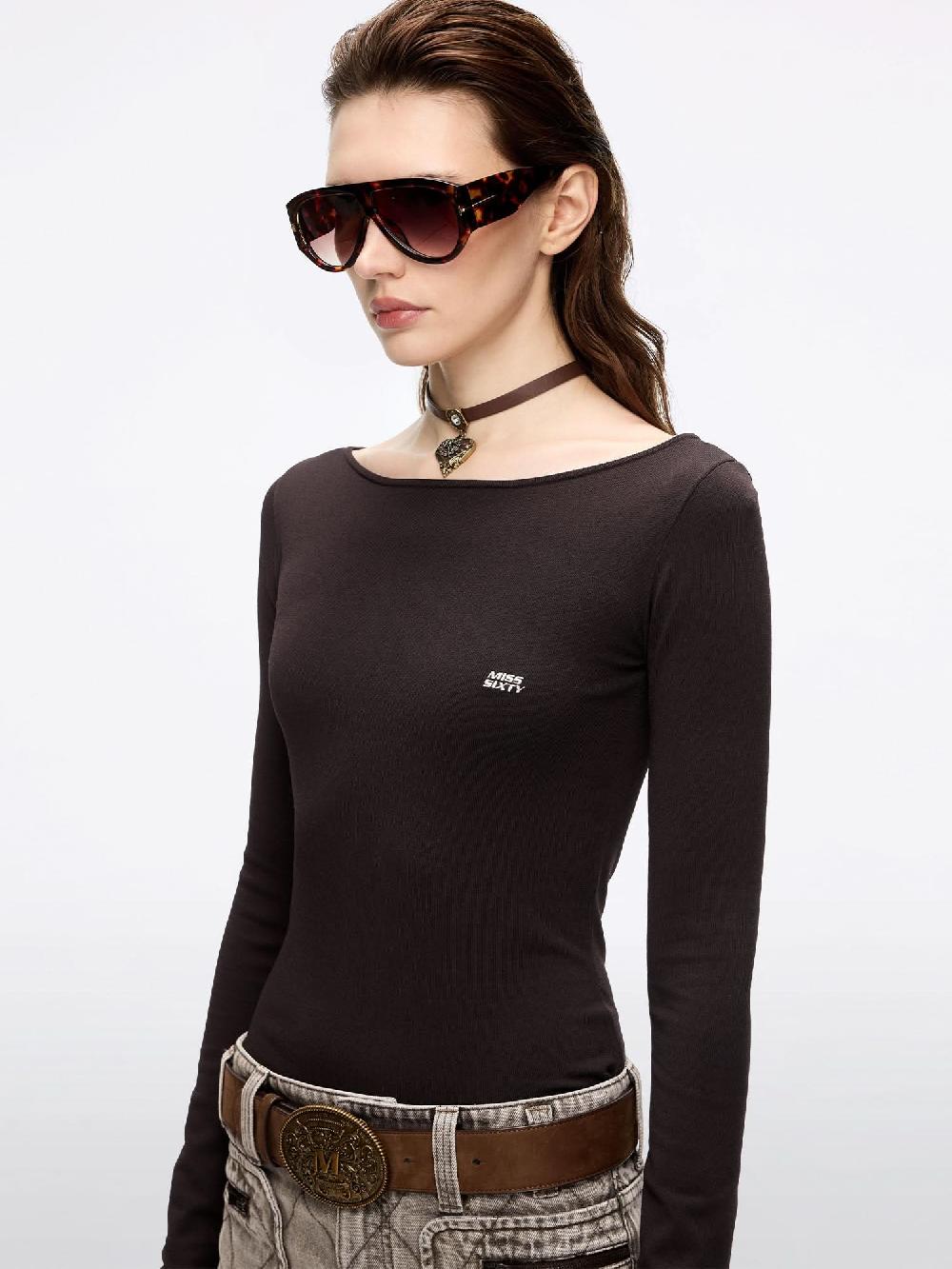 Miss Sixty EMBROIDERED KNIT TOP COFFEE