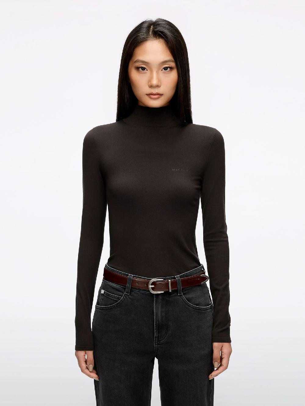 miss sixty EMBROIDERED KNIT TOP EBONY BROWN