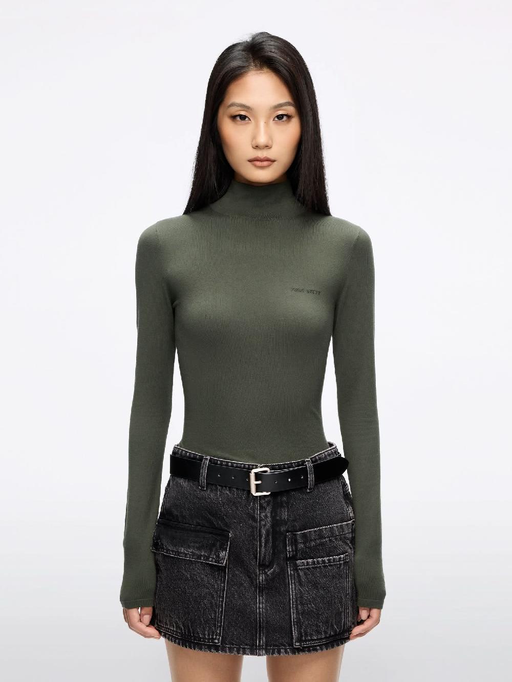 miss sixty EMBROIDERED KNIT TOP MOSS GREEN