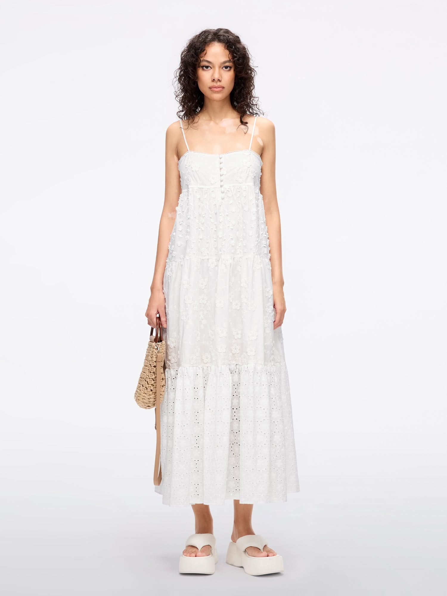 miss sixty EMBROIDERED STRAPPY DRESS WHITE