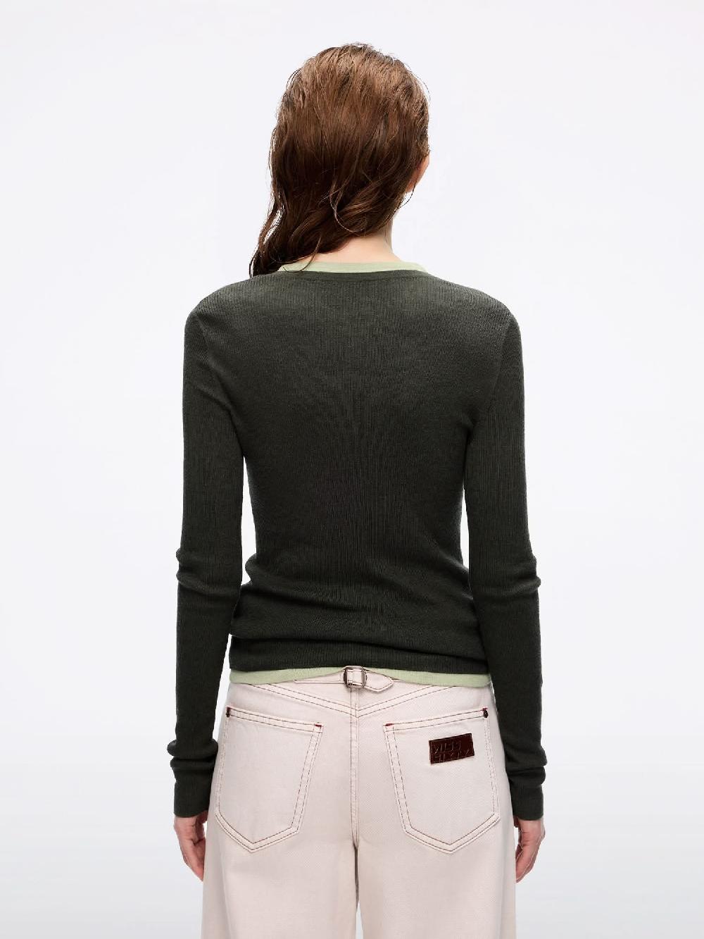 Miss Sixty FAUX LAYERED KNIT TOP DARK OLIVE GREEN