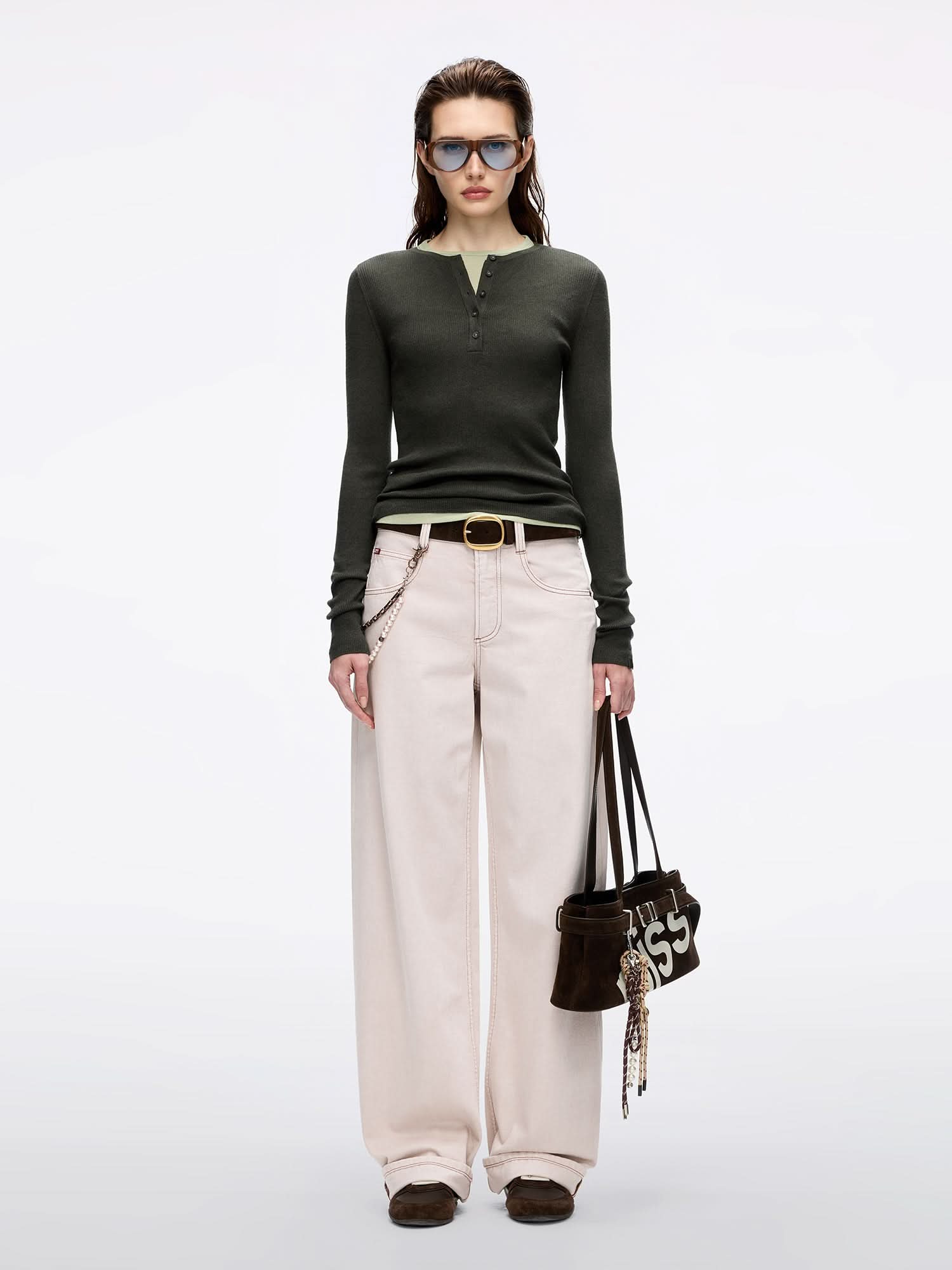 Miss Sixty FAUX LAYERED KNIT TOP DARK OLIVE GREEN