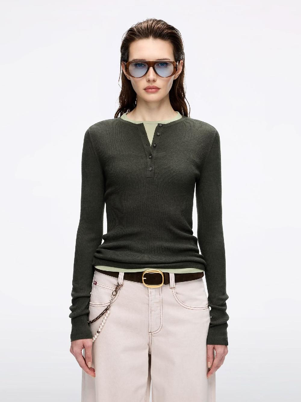 miss sixty FAUX LAYERED KNIT TOP DARK OLIVE GREEN