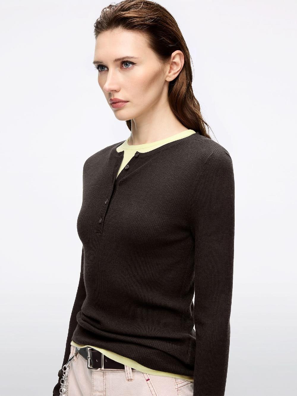 Miss Sixty FAUX LAYERED KNIT TOP EBONY BROWN