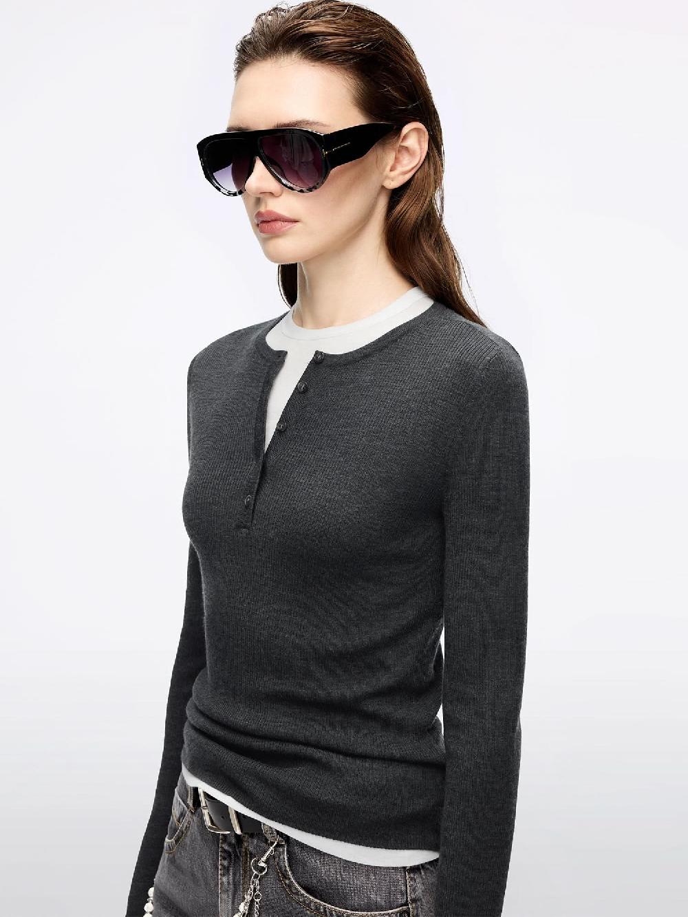 Miss Sixty FAUX LAYERED KNIT TOP SMOKE GREY