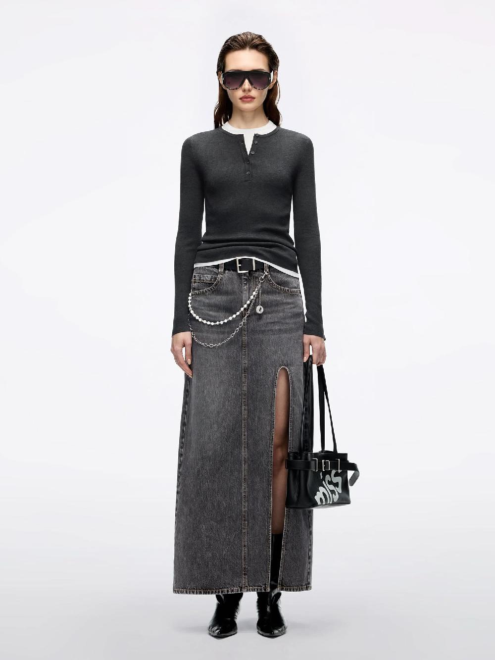 Miss Sixty FAUX LAYERED KNIT TOP SMOKE GREY