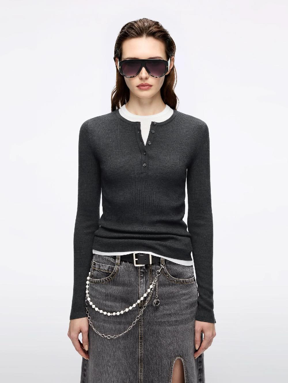 miss sixty FAUX LAYERED KNIT TOP SMOKE GREY