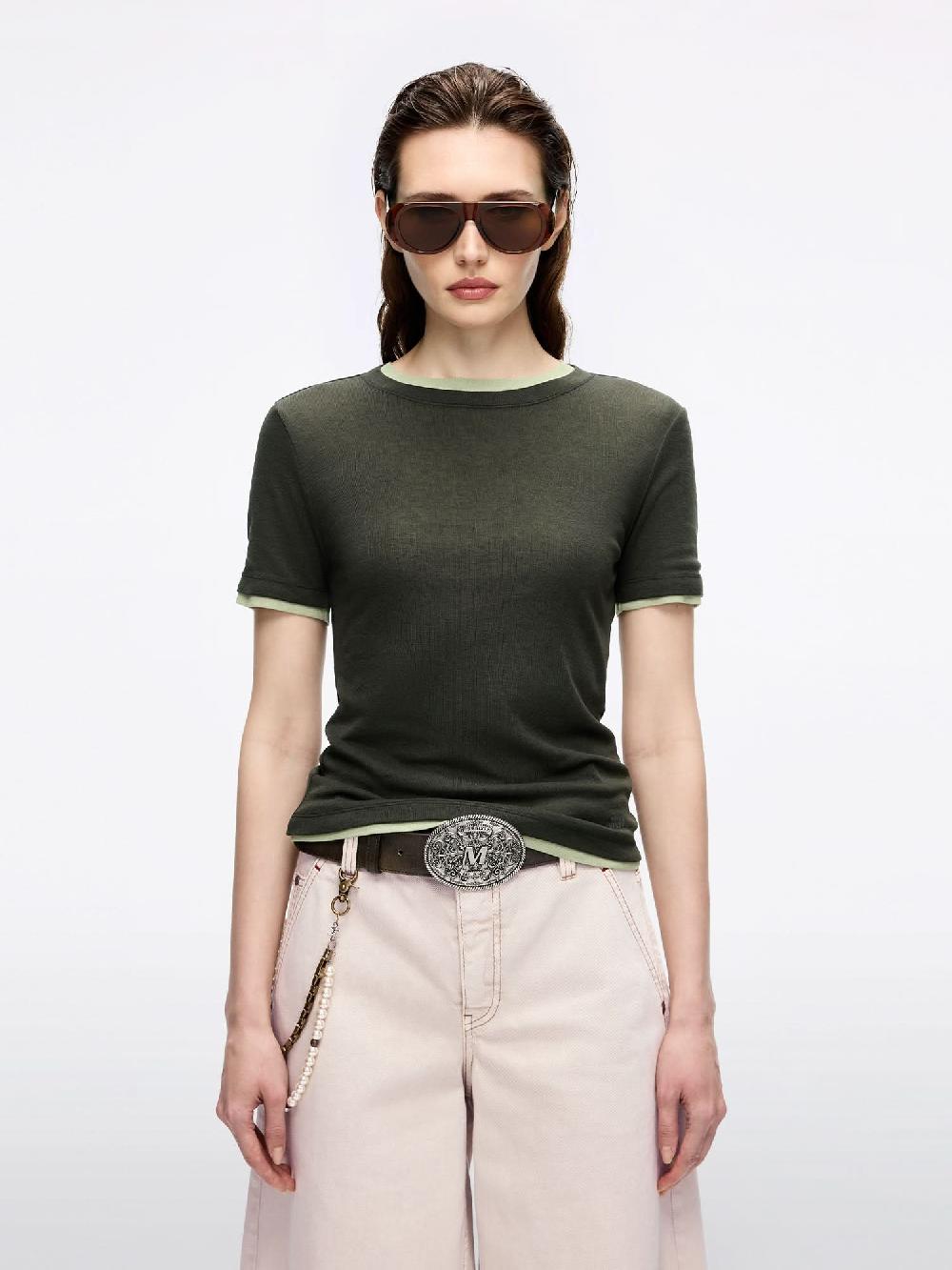 miss sixty FAUX LAYERED T-SHIRT BROWN GREEN