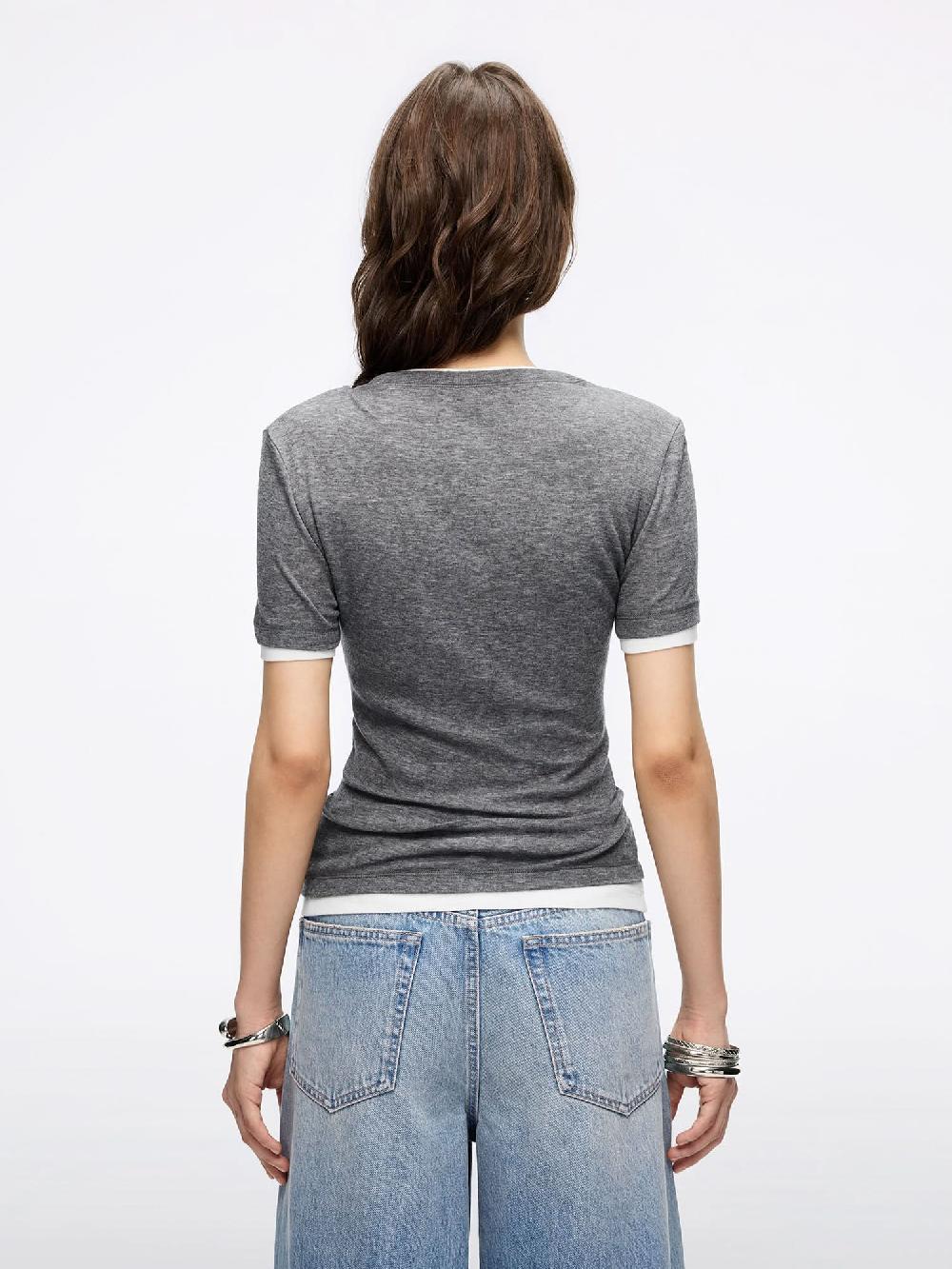 Miss Sixty FAUX LAYERED T-SHIRT DARK HEATHER GREY