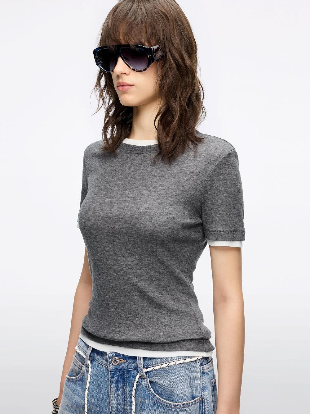 Miss Sixty FAUX LAYERED T-SHIRT DARK HEATHER GREY