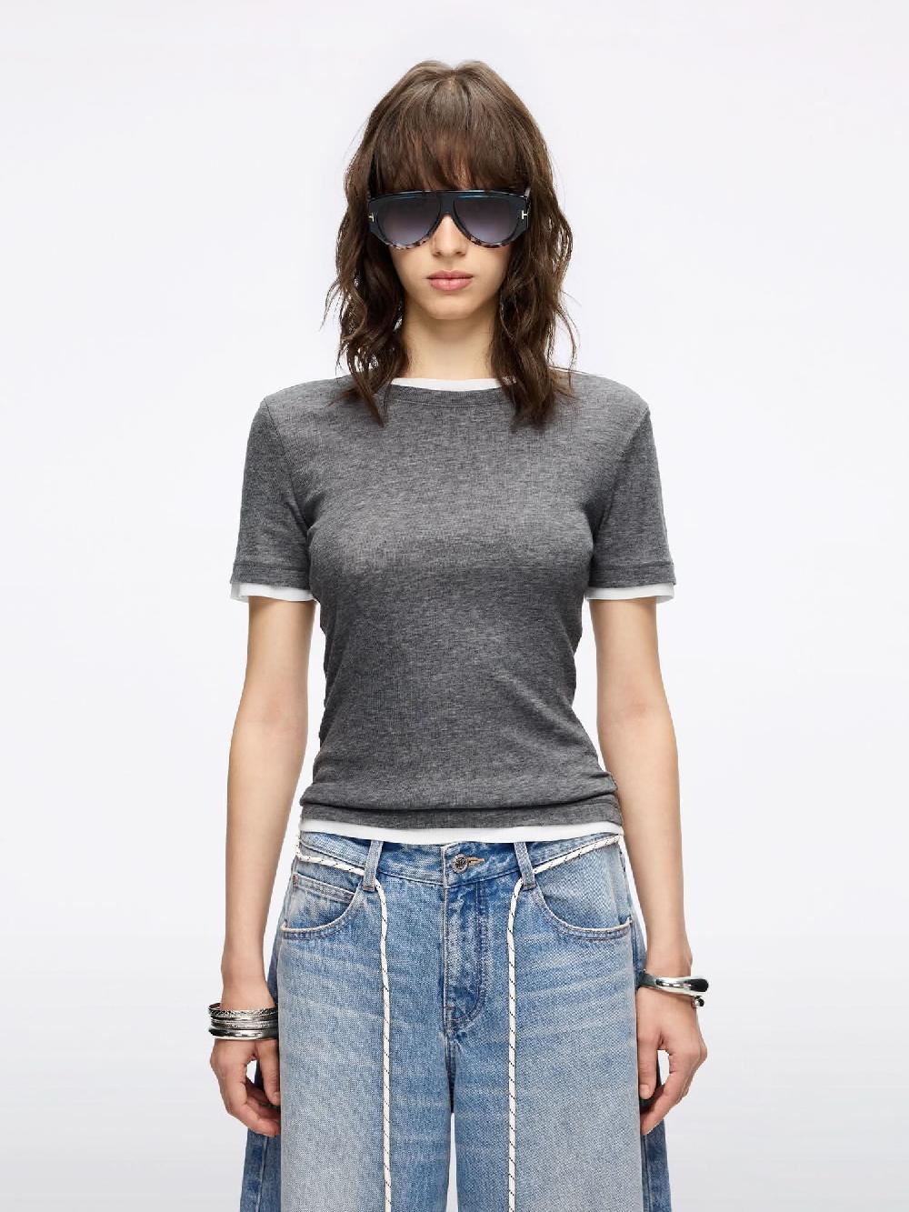 miss sixty FAUX LAYERED T-SHIRT DARK HEATHER GREY