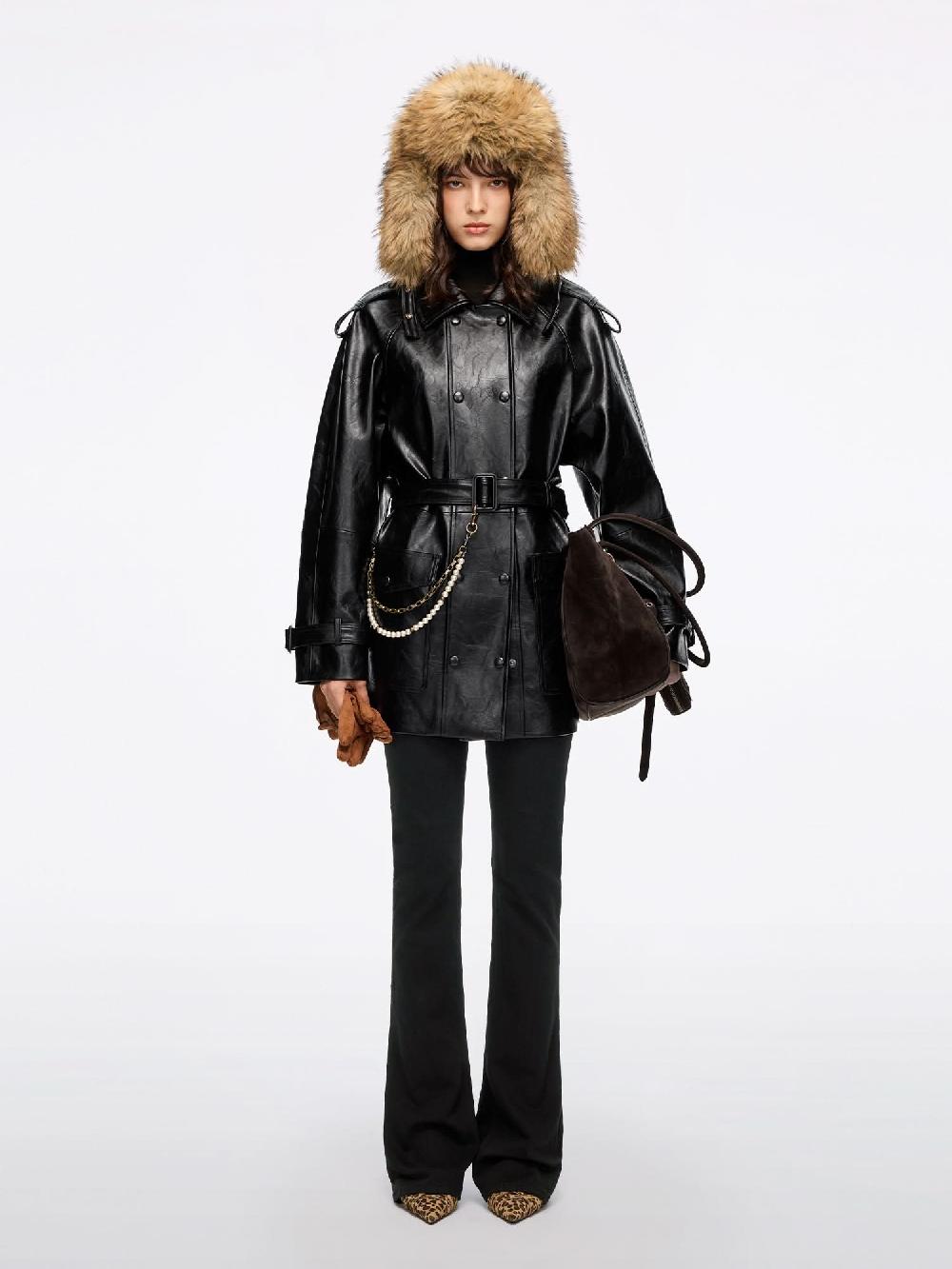 Miss Sixty FAUX LEATHER JACKET WITH BELT BLACK