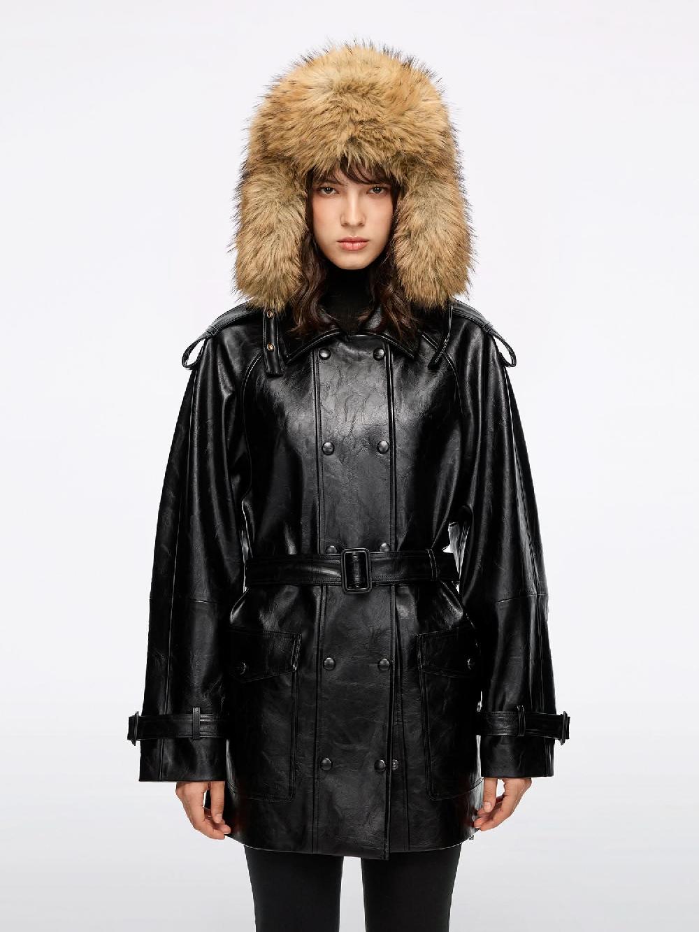 miss sixty FAUX LEATHER JACKET WITH BELT BLACK