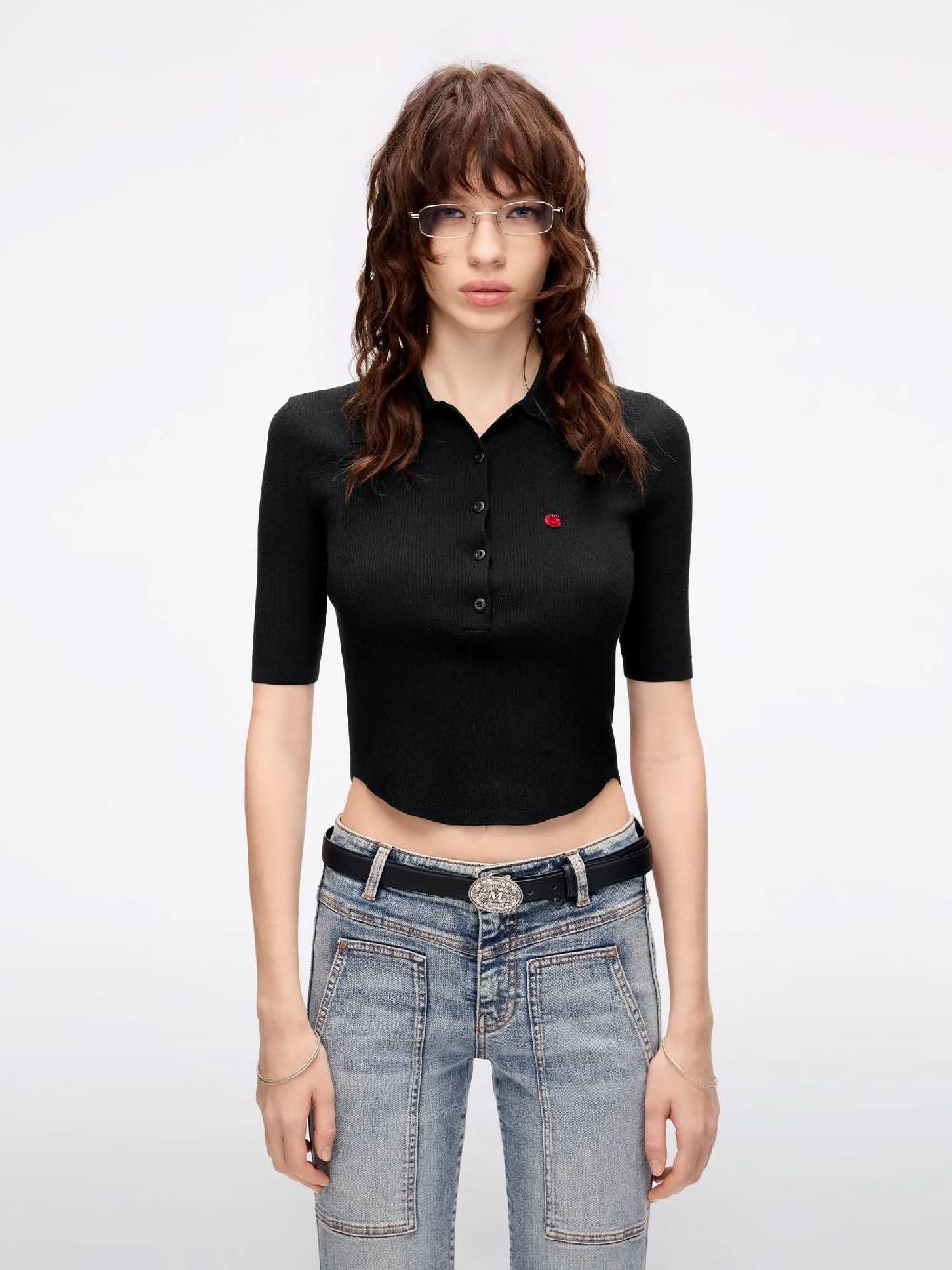 miss sixty FITTED CROPPED KNIT TOP BLACK