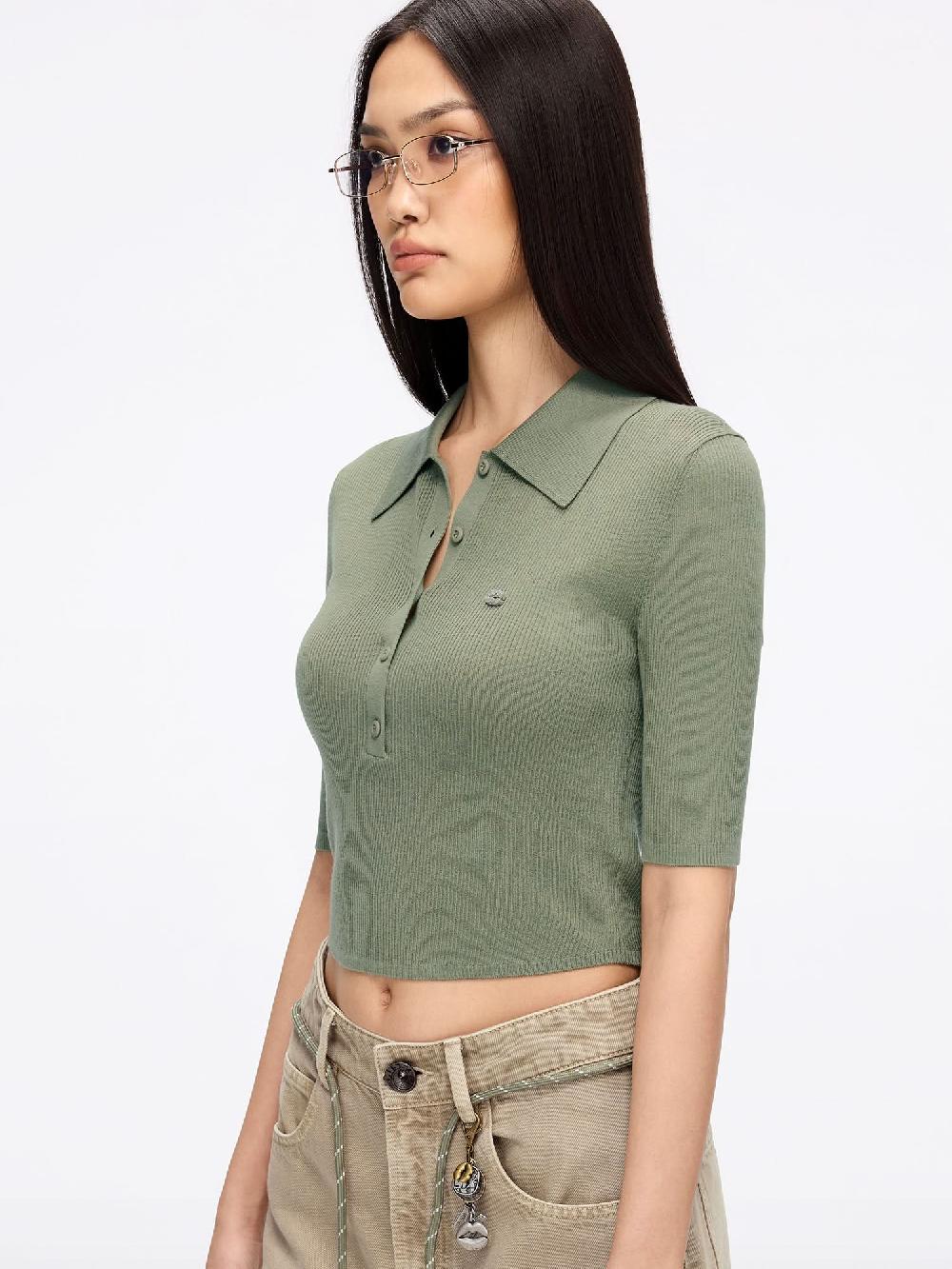 Miss Sixty FITTED CROPPED KNIT TOP GREEN