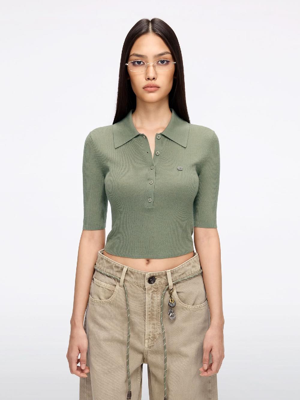 miss sixty FITTED CROPPED KNIT TOP GREEN