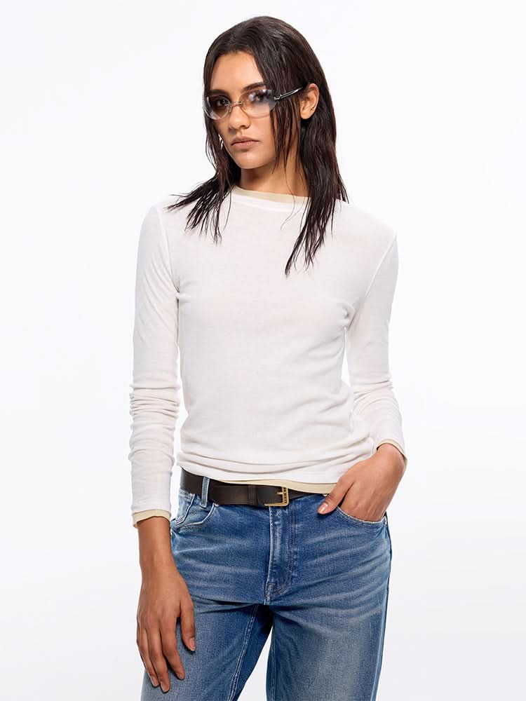 miss sixty FITTED LONG SLEEVE TEE BRIGHT WHITE