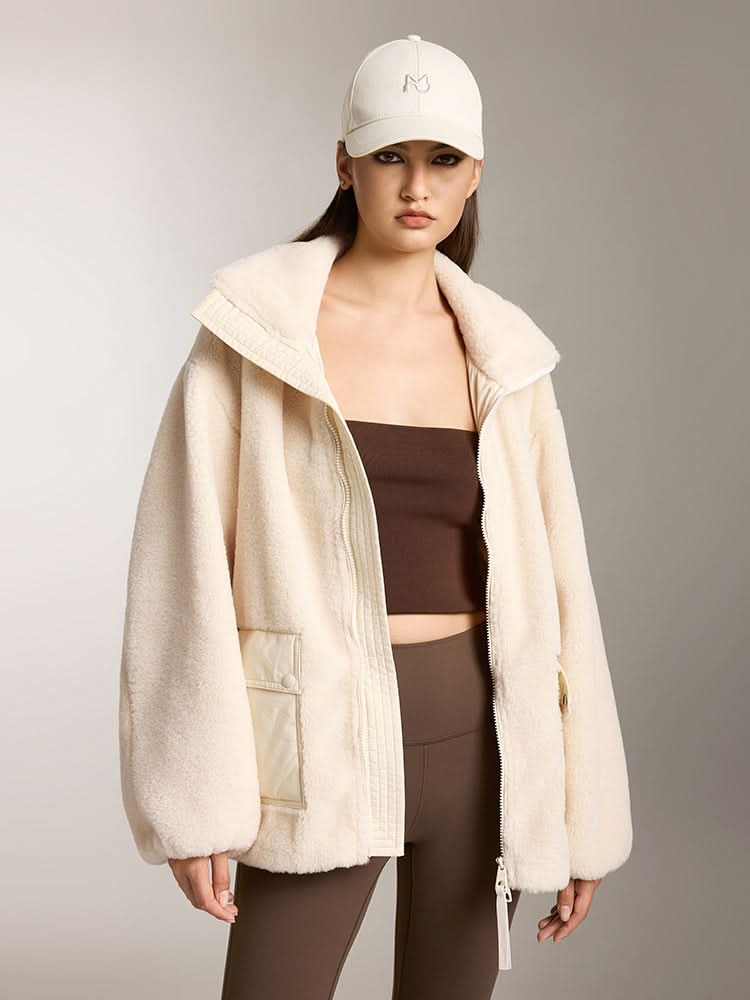 miss sixty FLANNEL NECK FLEECE JACKET OFF WHITE