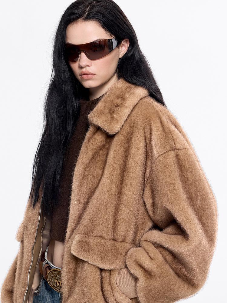 Miss Sixty FUNNEL NECK FAUX FUR COAT KHAKI