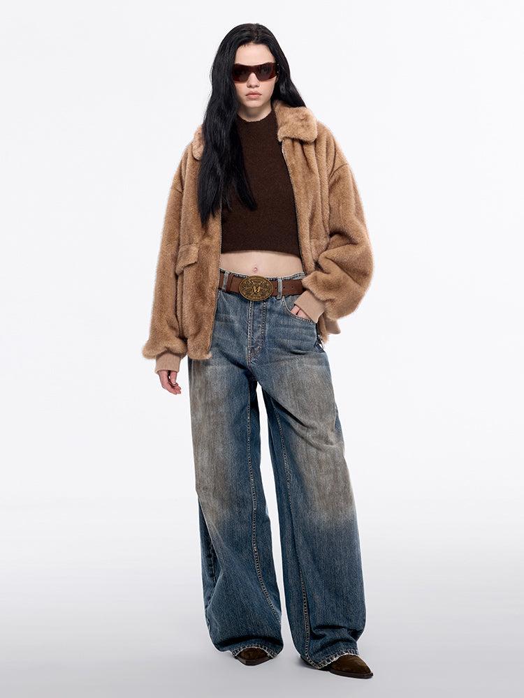 Miss Sixty FUNNEL NECK FAUX FUR COAT KHAKI