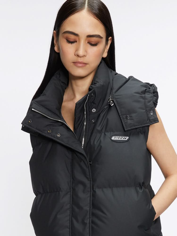 Miss Sixty GILET JACKET WITH DETACHABLE HOOD BLACK