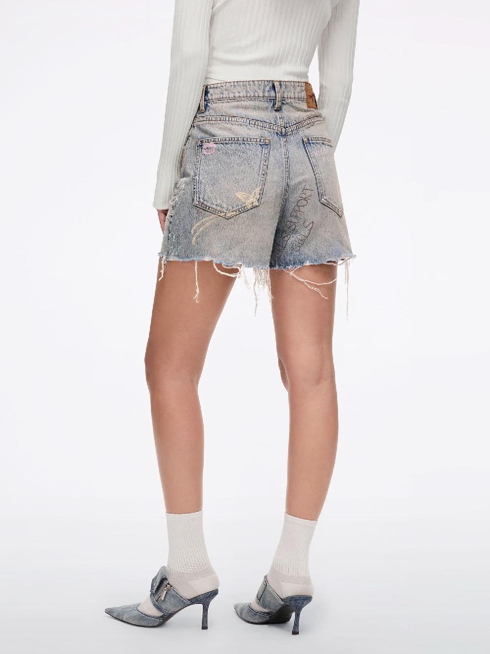 Miss Sixty GRAFFITI DENIM SHORTS GREY BLUE