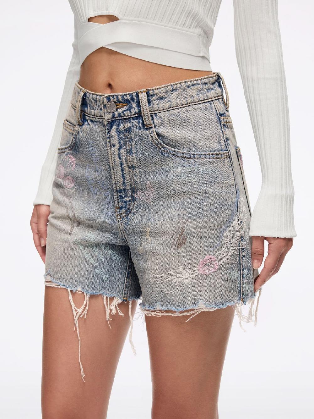 Miss Sixty GRAFFITI DENIM SHORTS GREY BLUE